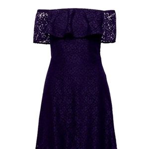 Off the shoulder navy lace dress